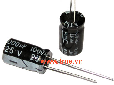 1000uF/25V ±20% Aluminum Electrolytic Capacitor, Size 10x17mm